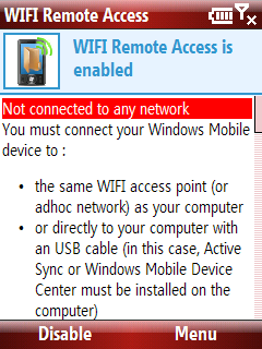WIFI Remote Access running on Windows Mobile Standard